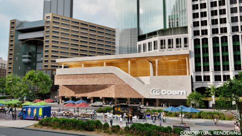Cosm Detroit: Rendering of Cosm Detroit on Cadillac Square