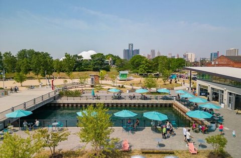 Robert C. Valade Park: Aerial view of Valade Park and its beach