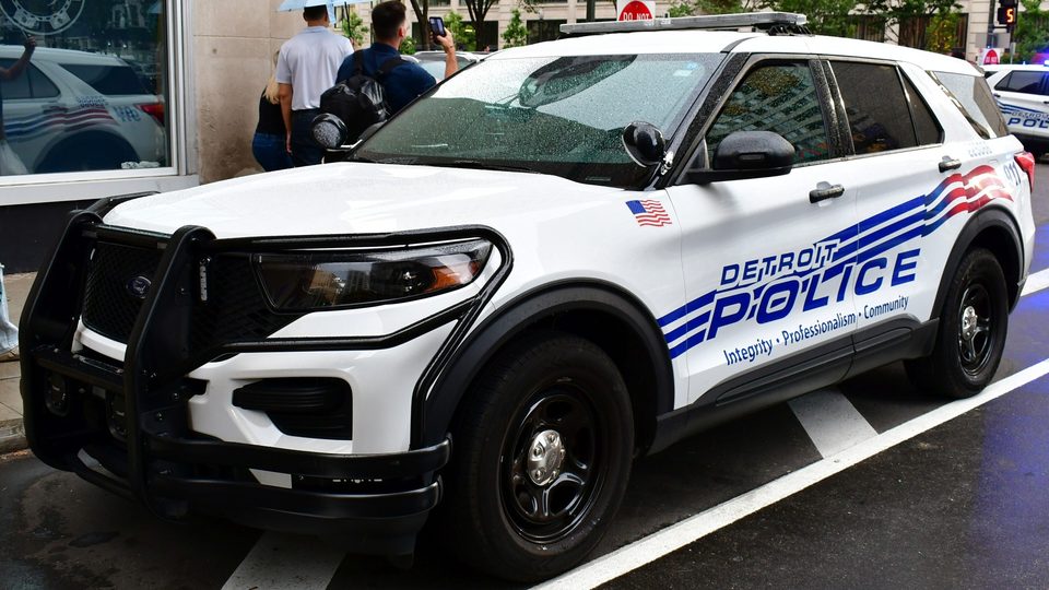 A new white Detroit Police cruiser