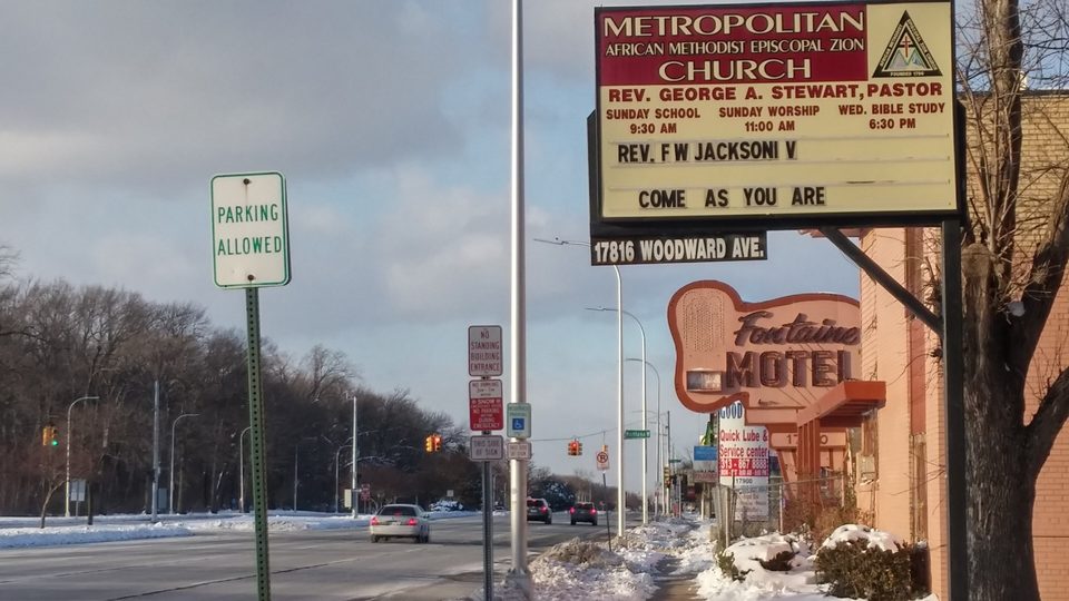 Winter slush on Woodward Avenue near 8 Mile