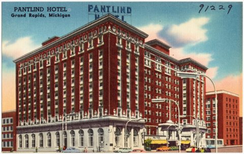 The Pantlind Hotel on a postcard from around the 1930s