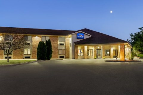 The hotel at dusk