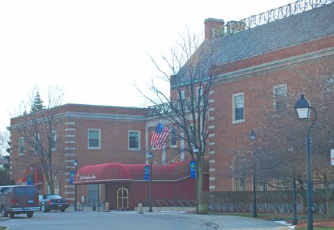 The Dearborn Inn's brick building seen from the grounds in 2010