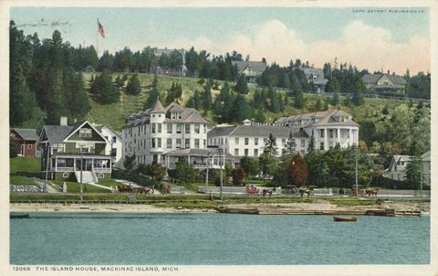 Régi képeslap az Island House szállodáról a Mackinac-szigeten