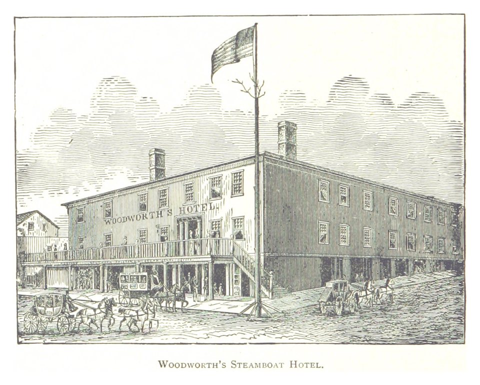 Woodworth's Steamboat Hotel in Detroit in an 1884 engraving