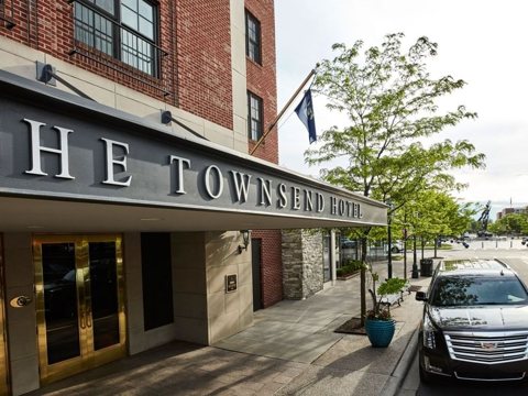 The main entrance canopy with The Townsend Hotel lettering