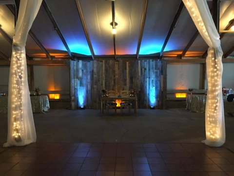 Event hall with blue accent lighting