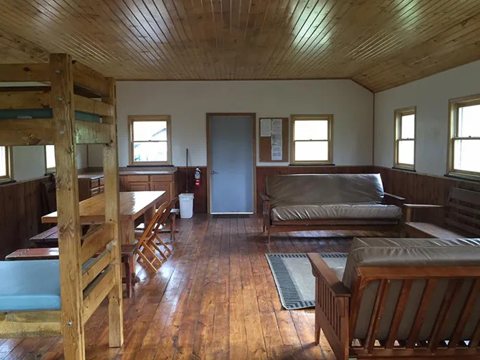 Larger cabin interior with bunk beds