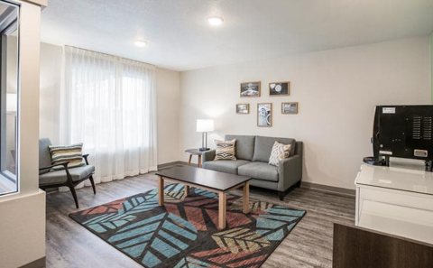 Lounge with a sofa and rug