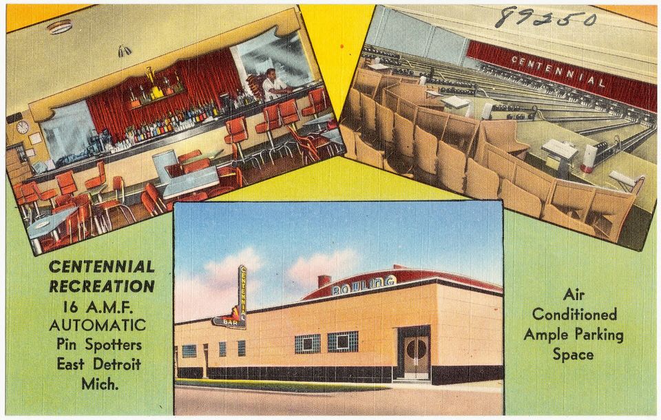 A Centennial Recreation bowlingterem East Detroitban, régi képeslapon