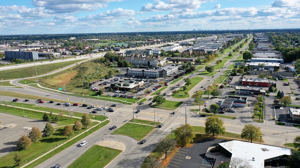 Stephenson Highway through Madison Heights, with Detroit on the horizon