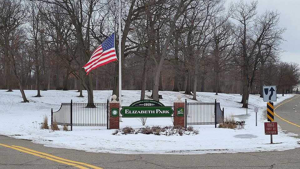 The entrance to Elizabeth Park, founded in 1919, in winter