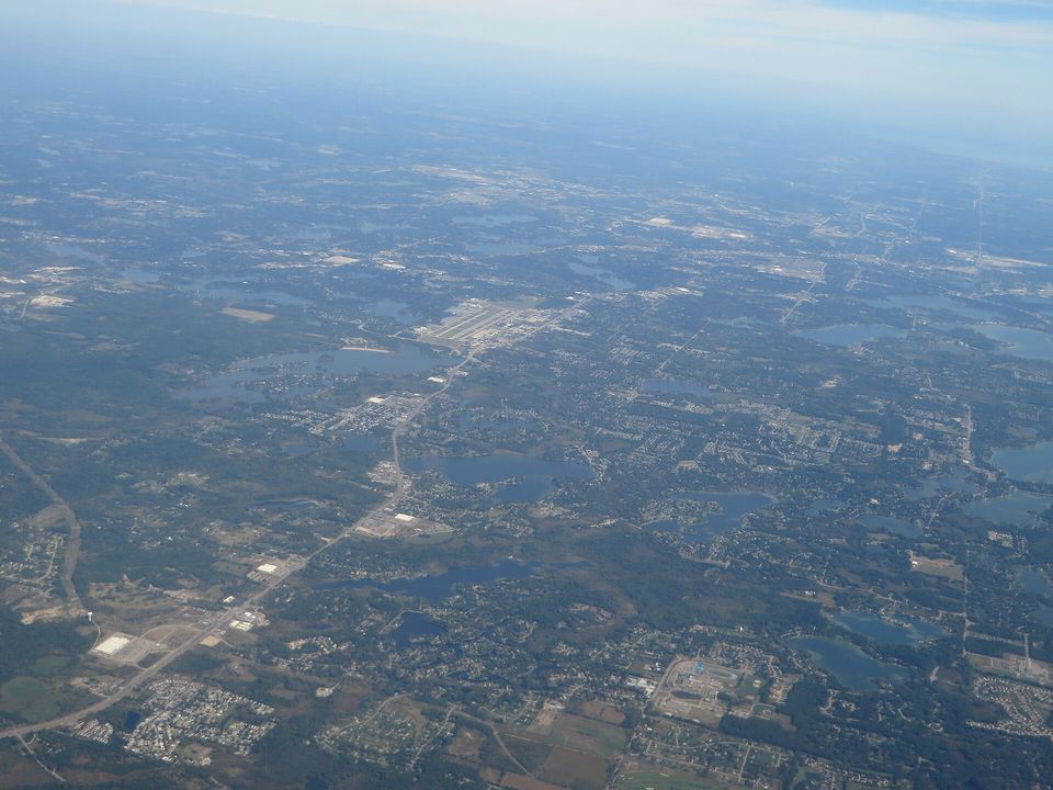 Lake-dotted Waterford seen from a plane