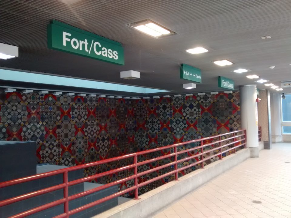 The Fort/Cass platform with Farley Tobin’s patterned tile wall (2016)