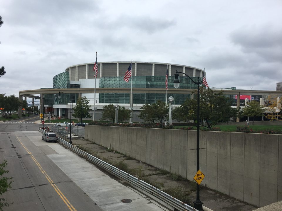 Cobo Arena and the guideway in October 2018