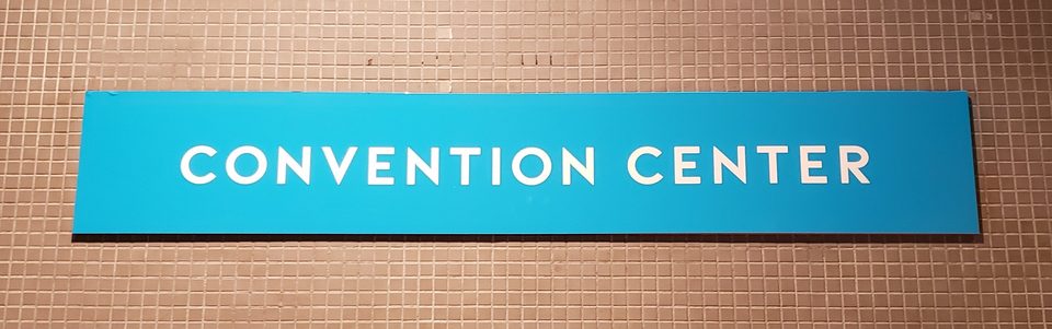 The “Convention Center” sign at the convention centre station (2019)