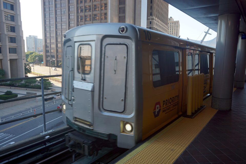 A train arriving at Michigan Avenue station (2025)