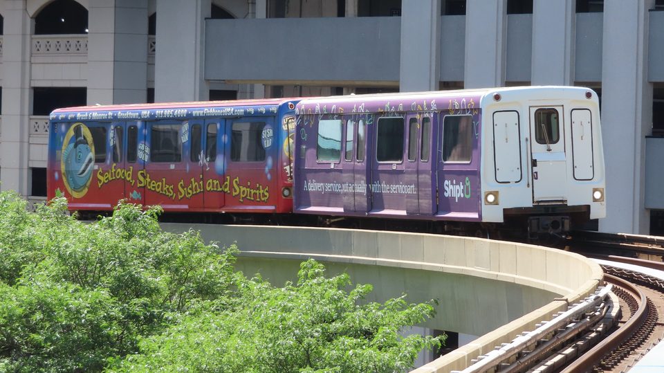 A train approaching Millender Center station (2022)