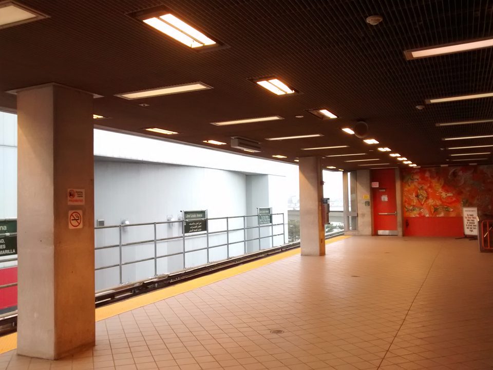 The Joe Louis Arena station platform while the arena still stood (2016)