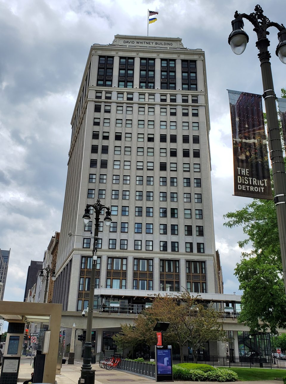 The restored David Whitney Building, home to a People Mover station (2022)