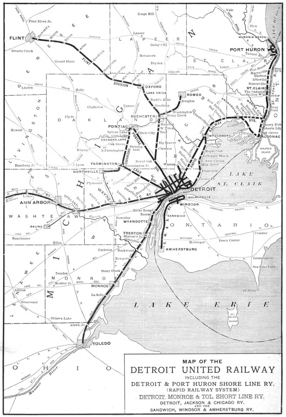 A Detroit United Railway hálózata 1907 körül