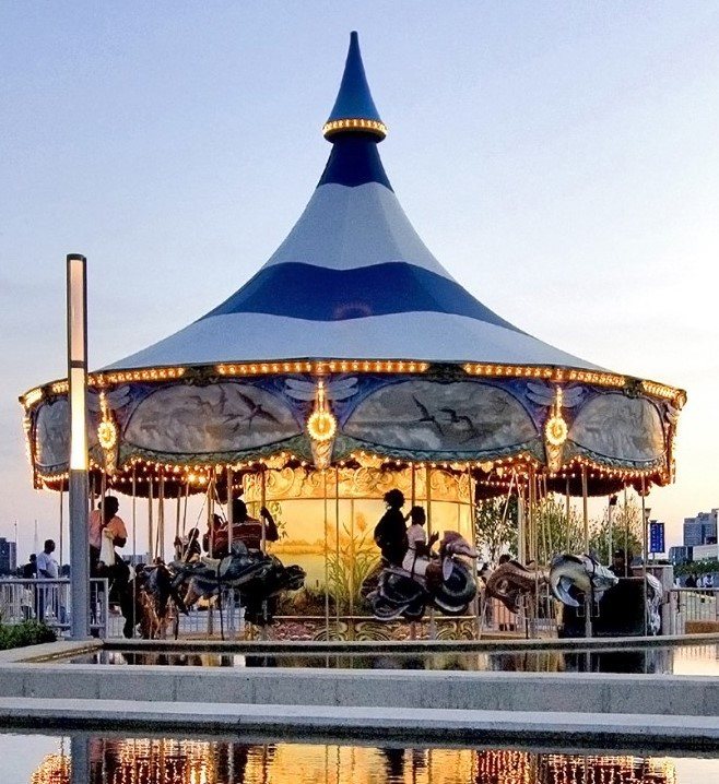 A colorful carousel at a Detroit cultural attraction